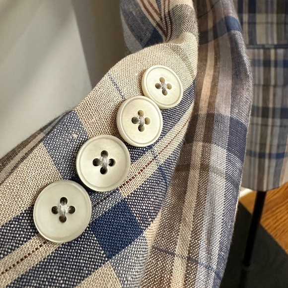 LAUREN Ralph Lauren Lassiter 100% Linen Blue, Brown and Tan Plaid Blazer, 46R - Picture 2 of 11